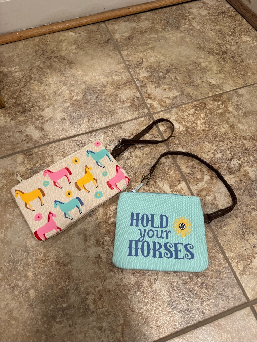 Kids Wristlet Set - Pastel Horse Print and Aqua "Hold Your Horses" Pouch